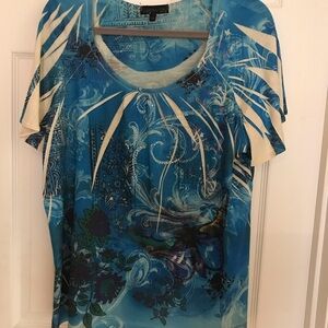 Blue and Cream Women's Top
